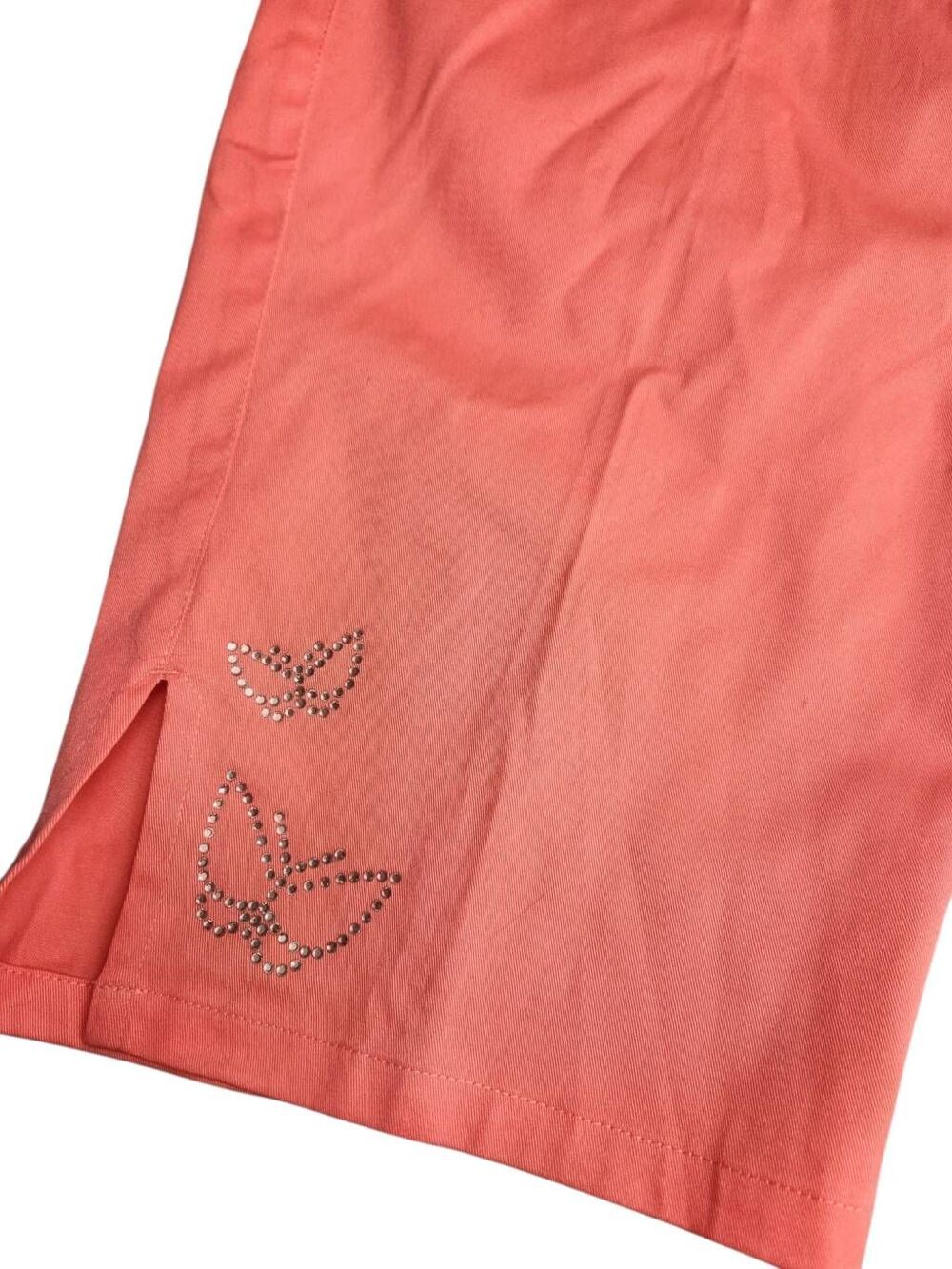 Pink Rhinestone Butterfly Ankle Whimsical Stretch Comfort Crop Capri Pants NEW! - Picture 12 of 13